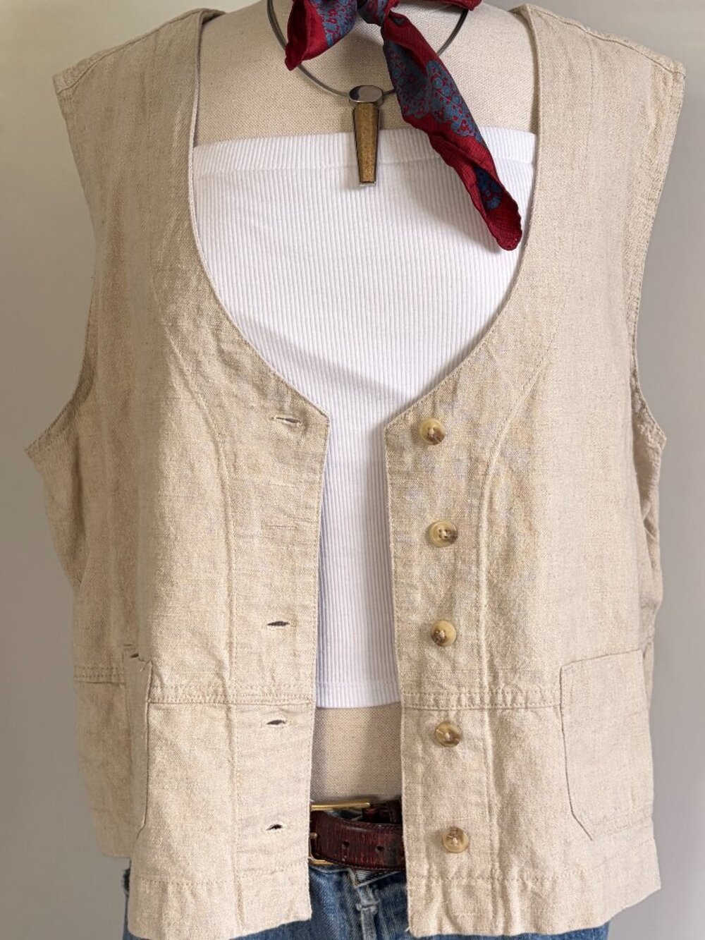Vintage 90s Cherokee Linen Cotton Blend Vest XXL Deadstock